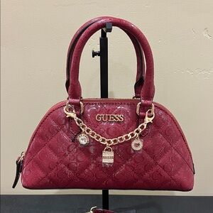 GUESS | “Black Cherry Valento” Mini Satchel w/ Iconic Bag Charms & Crossbody